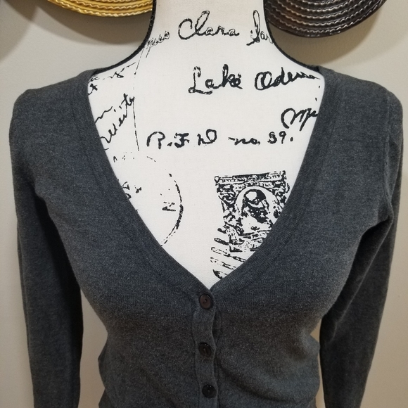 Rue 21 Gray V Neck Cardigan With Button Closure At The Bottom SIZE S. - Picture 4 of 16